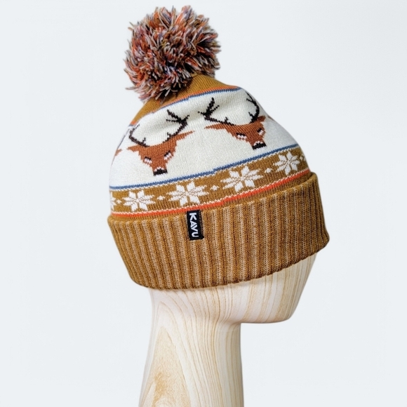 KAVU Herschel Beanie Oh Deere Brown and White Pom Size OSFM - Picture 15 of 15